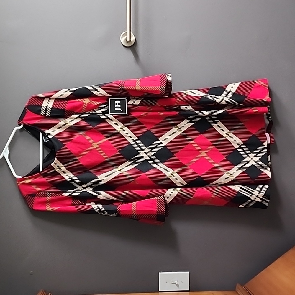 NWT JH Mini Flutter Sleeve Holiday Dress - Size XL (Black and Red Plaid)